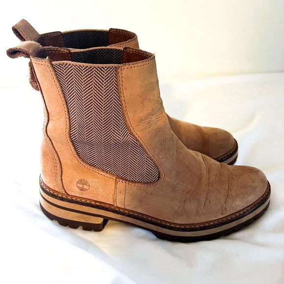 Timberland WOMEN'S COURMAYEUR VALLEY CHELSEA BOOTS taupe nubuck 10 ankle pull on - Picture 3 of 10